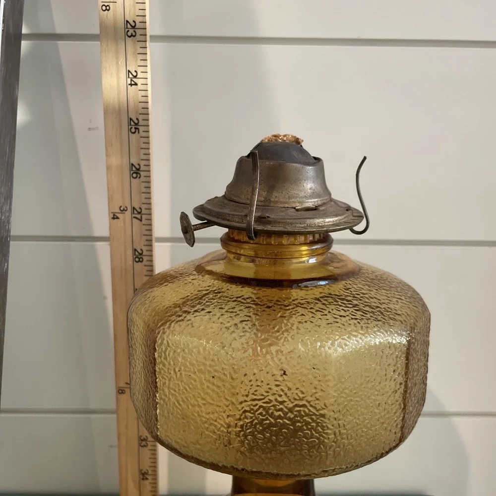 Vintage Risdon Eagle Amber Glass Kerosene Oil Hurricane Lamp with Shade